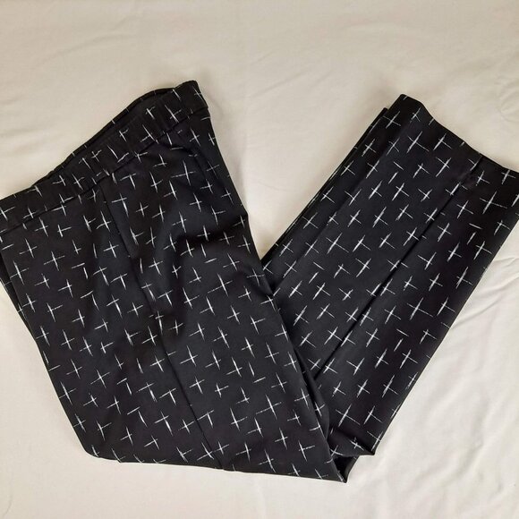 J Jill Size 6 Straight Leg Pants Black White Crosshatch Pattern Elastic Waist - Picture 2 of 10